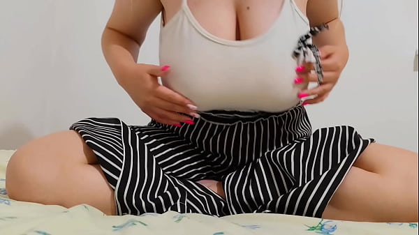 busty hottie decided to play with her big tits when no one was home
