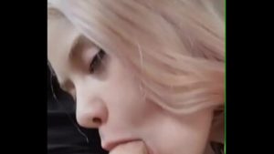 Blonde teen practices her deep throat skills on a big white cock