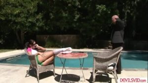 Brunette teen babysitter taking care of her boss big cock