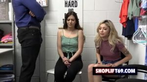 Blonde teen Natalie Brooks and her bestie Sia Lust fucked by the lp officer for stealing at the store