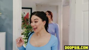 Two big boobs trannies threesome with a curvy big ass salesgirl