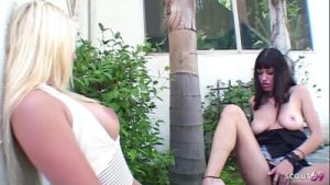 Nymphomaniac Ugly Mature tricked to Lesbian Strap-On Fuck by Stranger Big Boobs blonde MILF