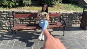 Brunette tourist with an angel face sucks my cock in the park