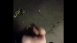 Cumshot outside at night
