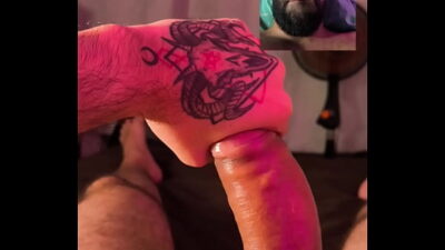 POV Double Camera Slowly Jerking Big Cock With Lube And Spit Thick Cumshot
