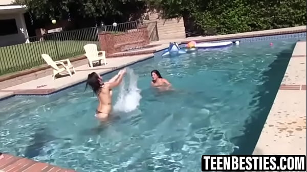 barely legal babe fingered and pussy licked by her bestie after they had a few their pool party turns into a pussy licking fest