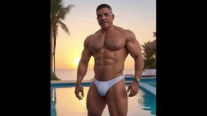 Erotic muscle men in the shower, beach & pool