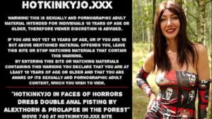 Hotkinkyjo in faces of horrors dress double anal fisting by AlexThorn & prolapse in the forest