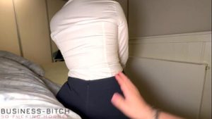 secretary joining the boss in the bedroom for pov doggy sex – ends with cum in her pantyhose, business-bitch