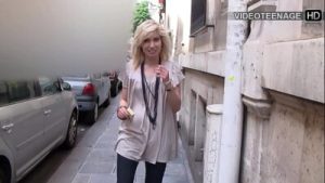 18 year blonde Vicky plays with sex toy during her porn casting