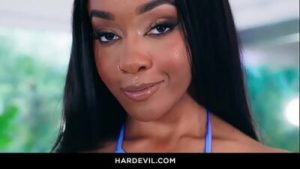 Busty Lily Starfire gets titty fucked and throat reamed by two hung studs, covered in hot loads.