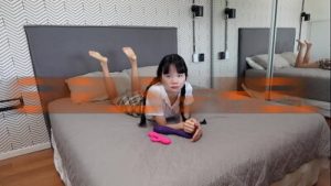 Cutie in braids is a big SQUIRTER – the bed is now soaked