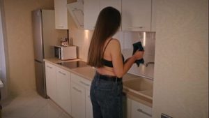 Passionate breast sucking in the kitchen. I can’t get enough of his mouth on my tits