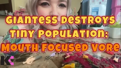 Giantess Destroys Tiny Population: Mouth focused Vore