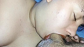 Smudging Her Big Lips With Lipstick While Devouring His Hard Cock