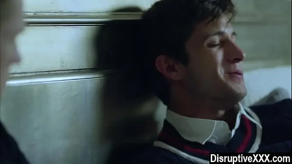 Virgin guy threesomed by sneaky stepbrothers