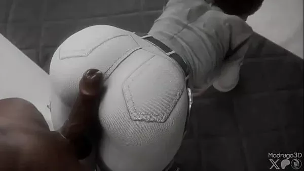 Big ass in Jeans Grind on Big Black Cock