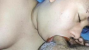 Smudging Her Big Lips With Lipstick While Devouring His Hard Cock