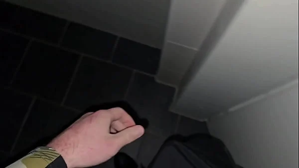 Toilet Sneak by PhantomGentX! He Whispers Dirty, Rubs Bulge in Black Nikes & Strokes Hard