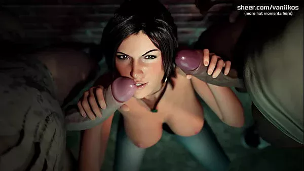 Big Tits Tomb Raider Lara Croft Babe Sucks A Big Black Cock And A Big White Cock. Hot Interracial Double Blowjob | Croft Adventures | 3D Animated Hentai Game | Part #3