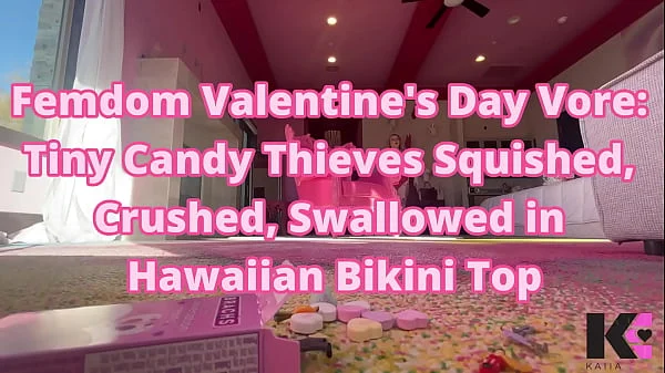 Femdom Valentine’s Day Vore: Tiny Candy Thieves Squished, Crushed, Swallowed in Hawaiian Bikini Top
