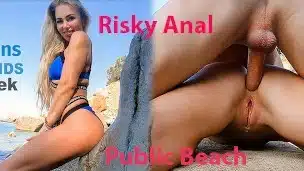 Hot Couple having Risky Sex on Public Beach Ass fuck Creampie Prone Bone JessiJek