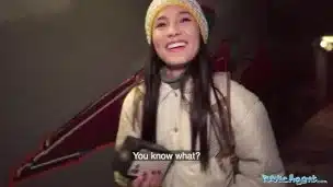 Public Agent Brown hair babe and stunning sexy underwear fucking a stranger for cash