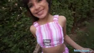 Public Agent Cute South American brunette having sex in somebodys backyard