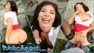 Public Agent Sex mad cougar Asha Heart caught gagging on big cock POV outdoor deepthroat and hard fast fuck