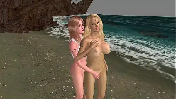 Shemale Tease on the Beach: Hot Futa Plays with Tight Babe Outdoors