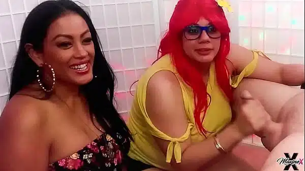 Asian Slut Maxine X And Latina Crush Stroking Uncle Jack’s Big Hard Cock!