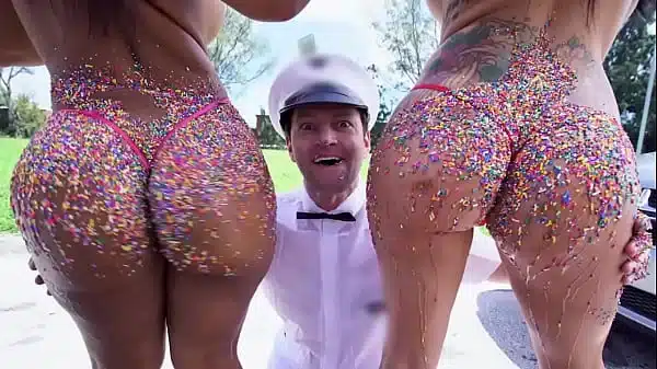 BANGBROS – Rose Monroe & Lilith Morningstar’s Big Asses Covered In Candy (Yum)