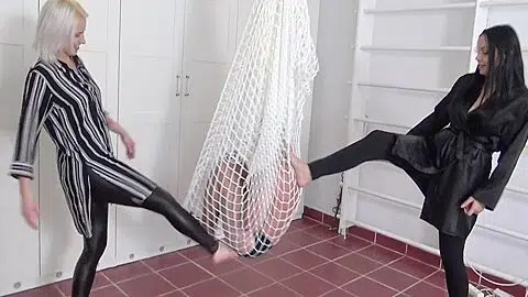 Kicking Girls Have Fun With Slaves