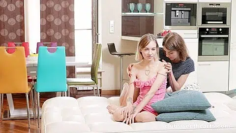 Tanned Brunette And Blonde Teen 18+ Fingering In Bathroom