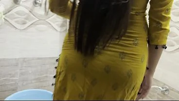 Fat desi Indian stepmom pissing and loudly farting and fucked by young stepson in washroom